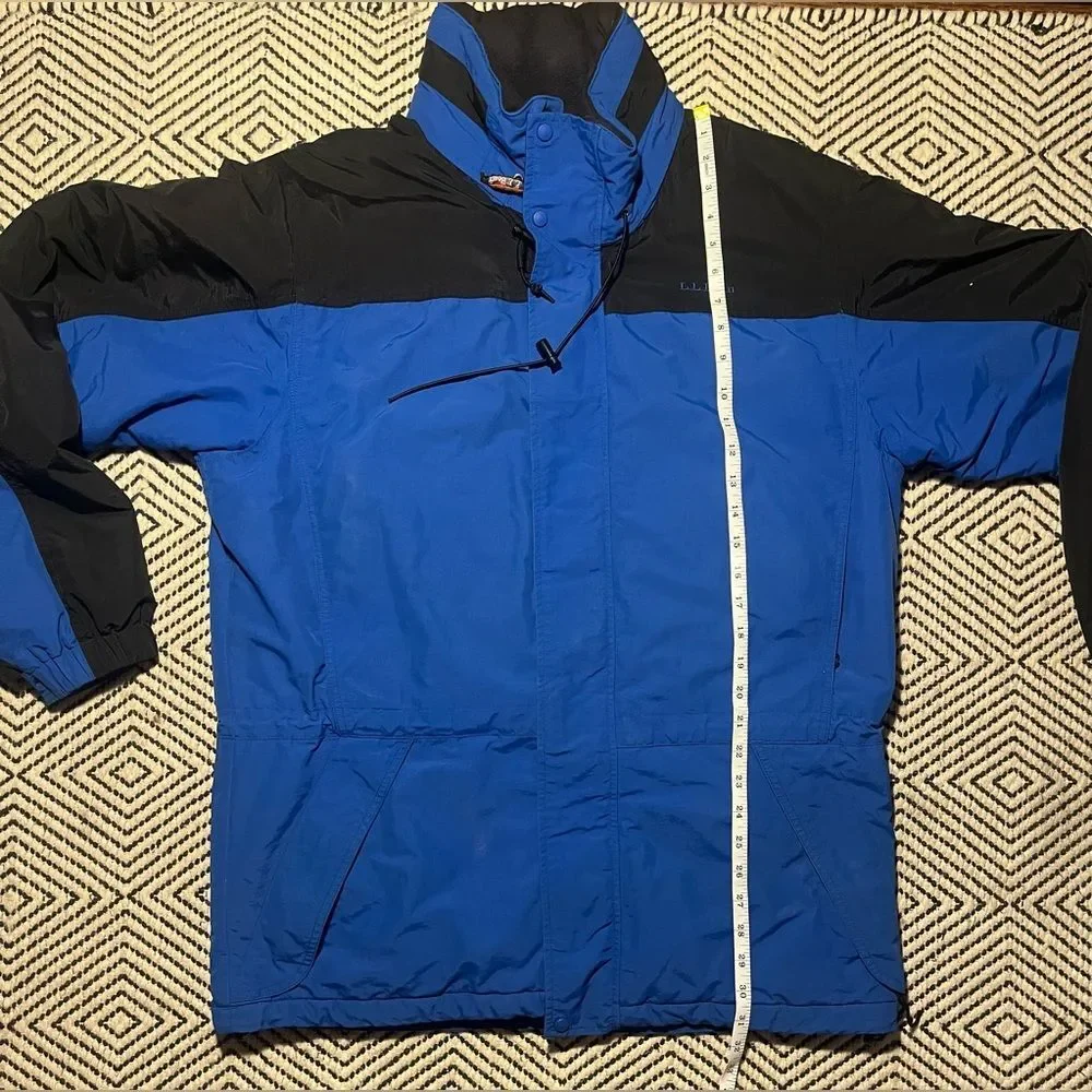 mens ll bean insulated coat jacket Packaway hood black blue size M vintage